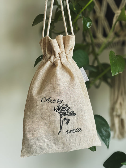 Small Cotton Blend Drawstring Bag - ArtbyFrezia